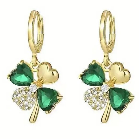 St Patrick's Day Clover Shamrock Earrings Rhinestones Stunning Irish Lucky - Picture 1 of 5